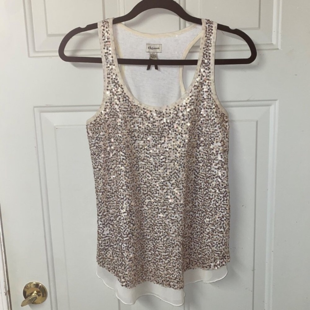 Dynamite Gold and Beige Sequined Top